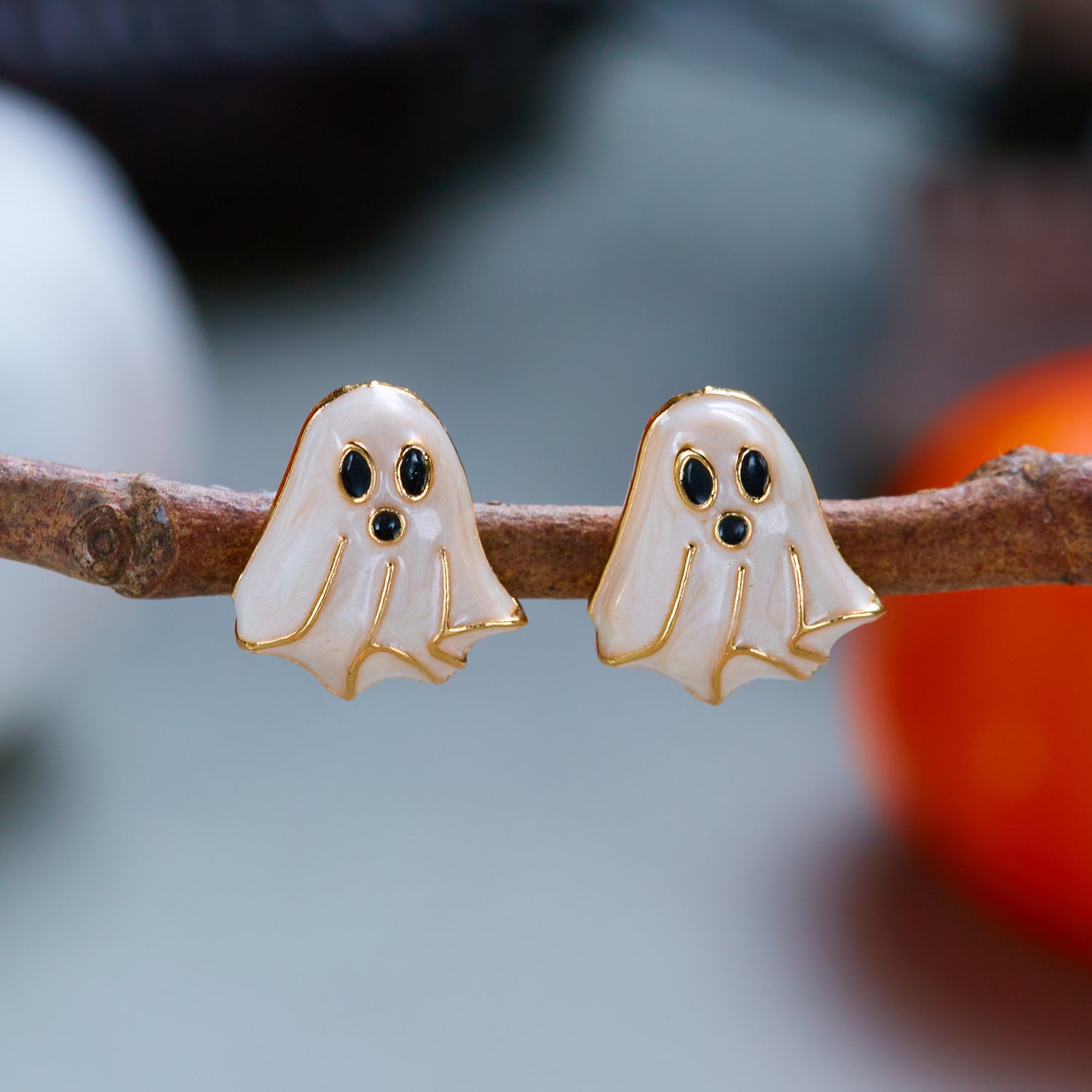 Cute Ghost Gold Plated Halloween Stud Earrings 6W6JER545