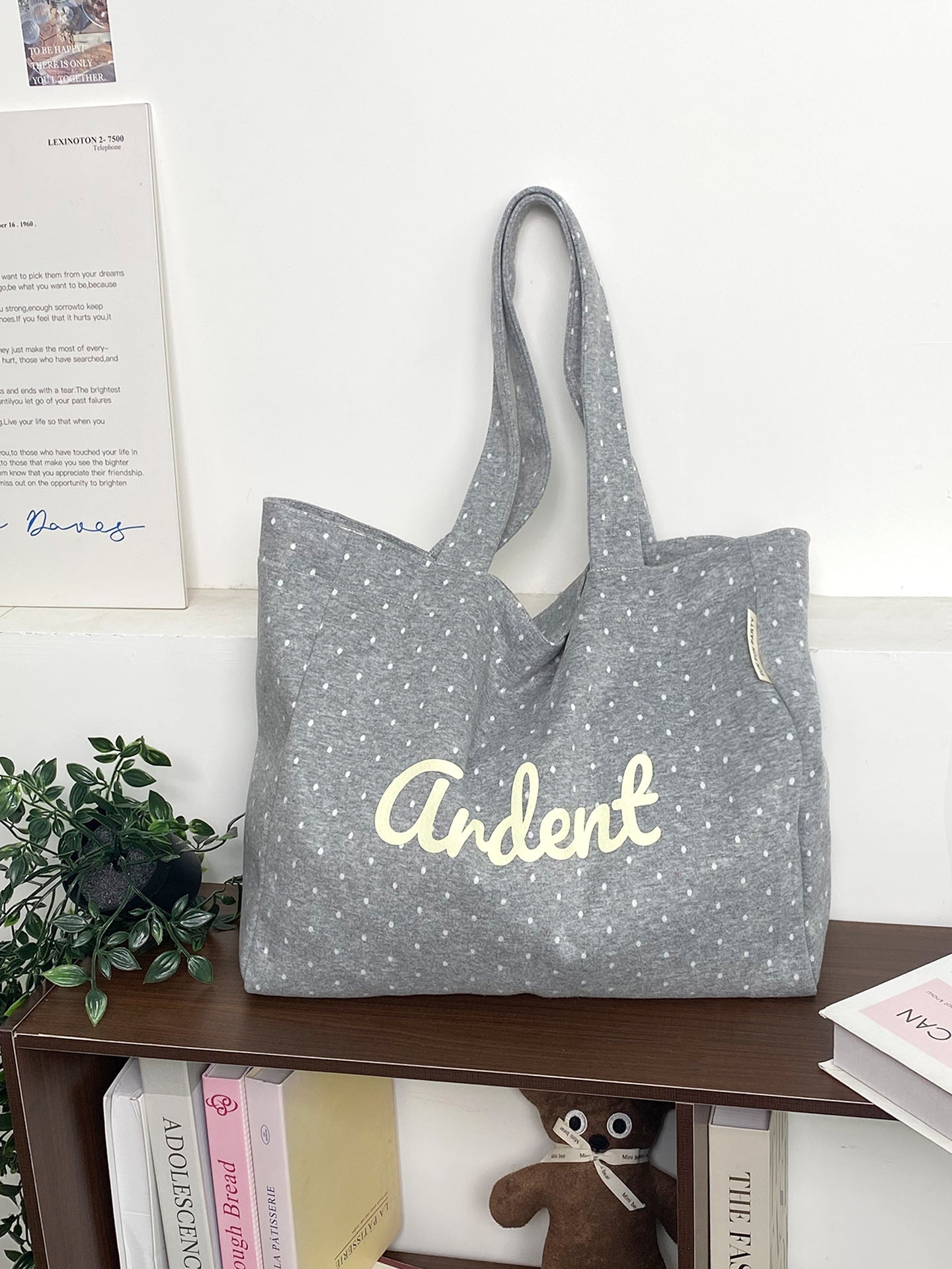 Fresh Polka Dots Letters Print Tote Bag MK2BLW6W10BBG571