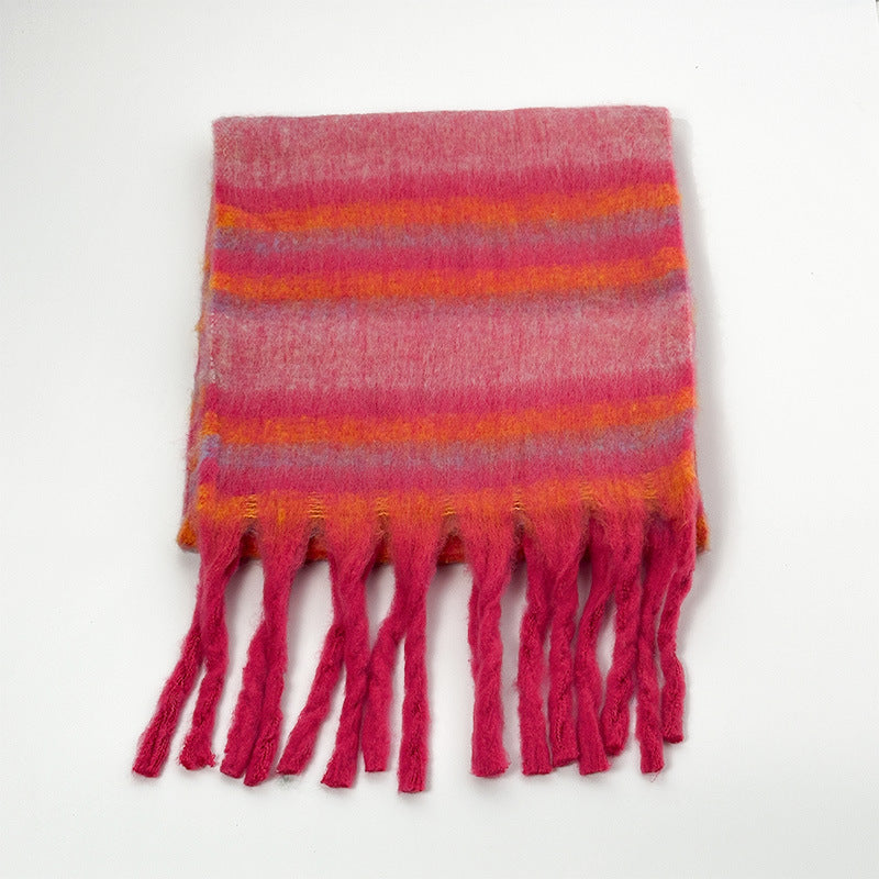 Elegant Striped Soft Thick Warm Tassel Scarf 6W6NSC83
