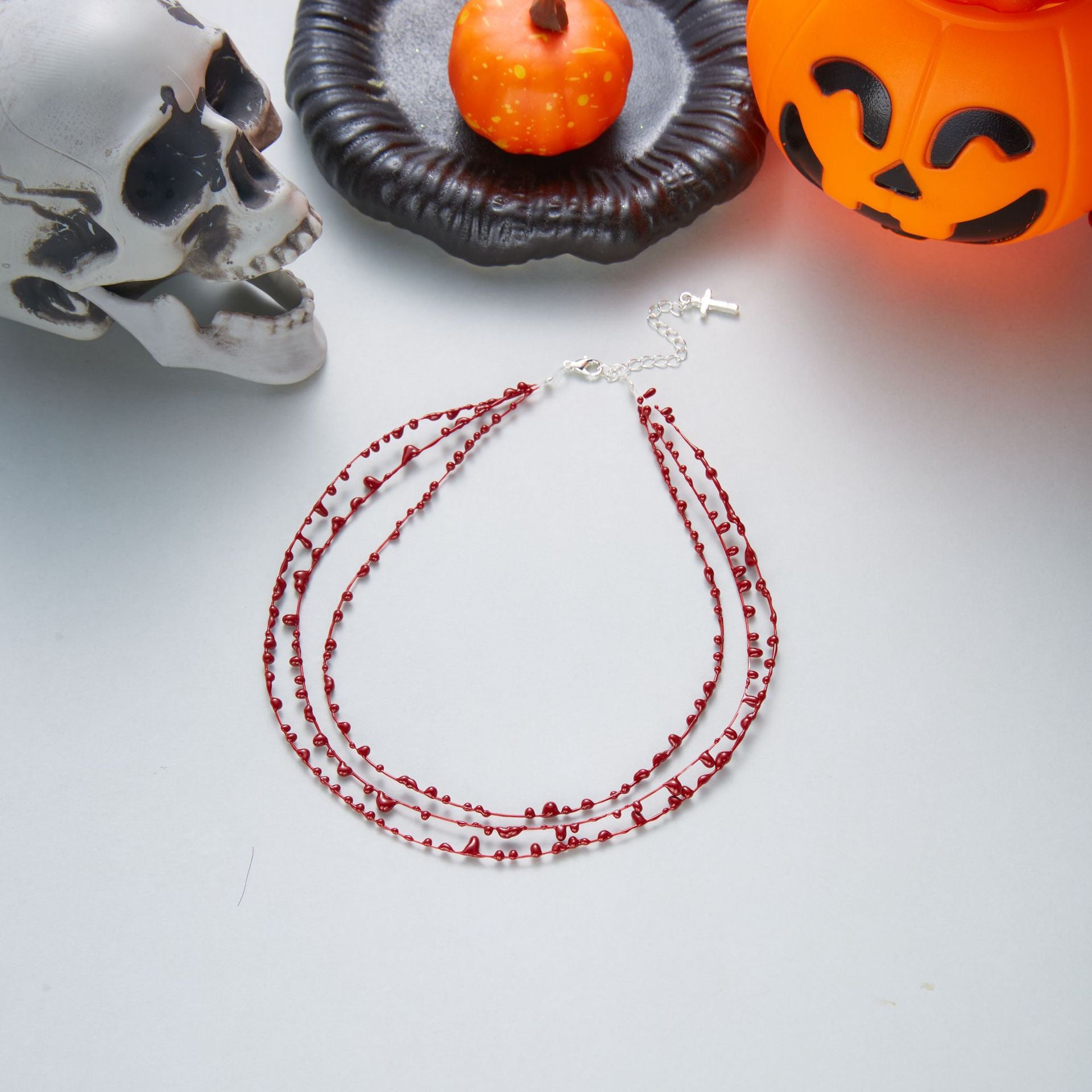 Halloween Gothic Pendant Blood Drop Layered Necklace 6W6JNC612