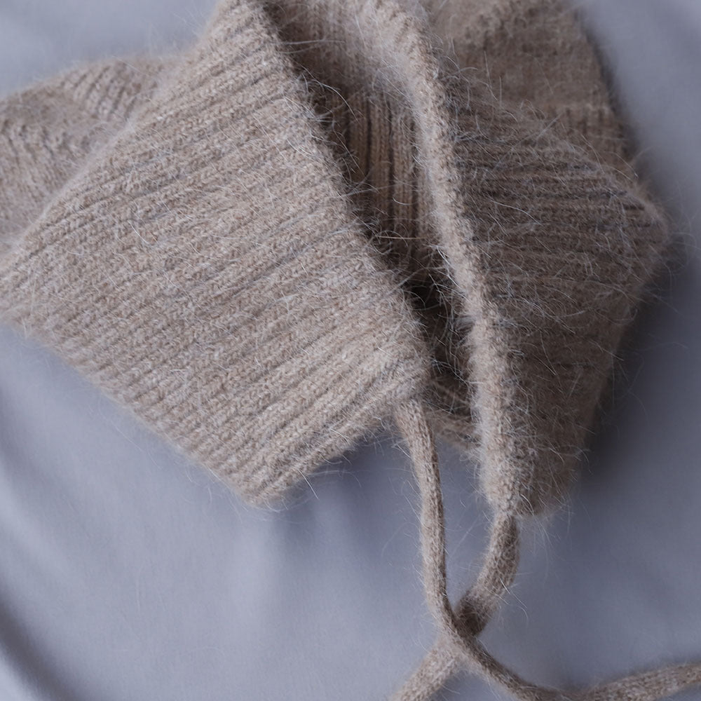 Soft Fuzzy Earflap Knit Beanie with Ties 6W6HAT693
