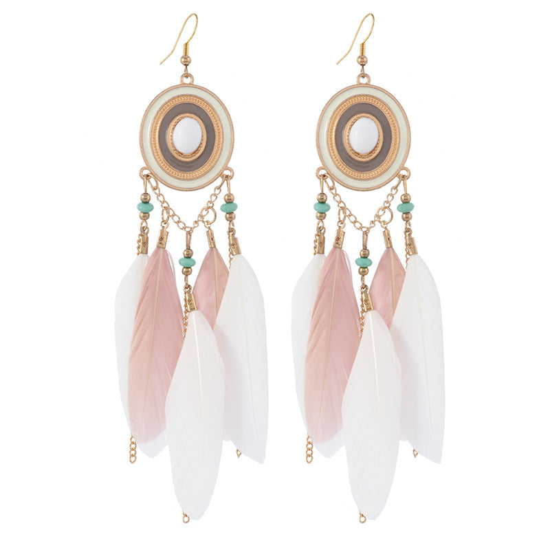 Bohemian Feather Tassel Earrings - DippedShop Wholesale - #7619