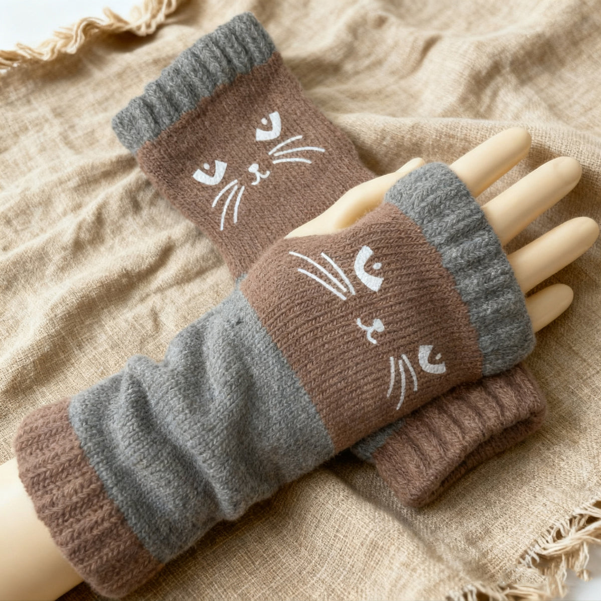 Cat Print Fingerless Gloves - DippedShop Wholesale - #6867