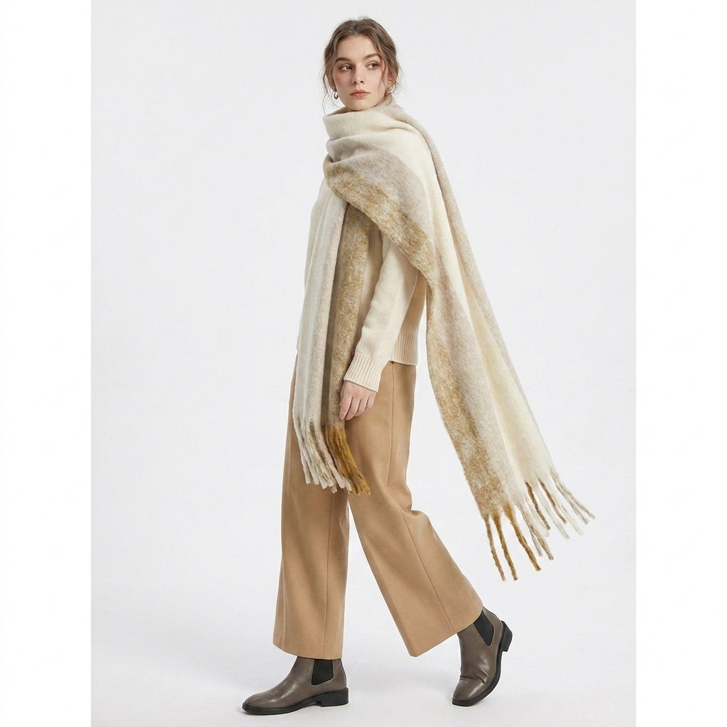 Striped Mohair Tassel Scarf - DippedShop Wholesale - #2339