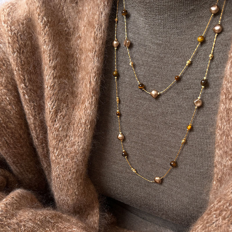 Vintage Tiger's Eye Pearl Chain Necklace 6W6JNC679