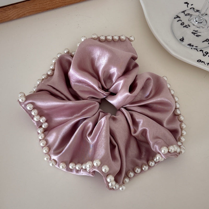 Elegant Pearl Ruffled Satin Hair Scrunchies MK2BW6W6HSR63