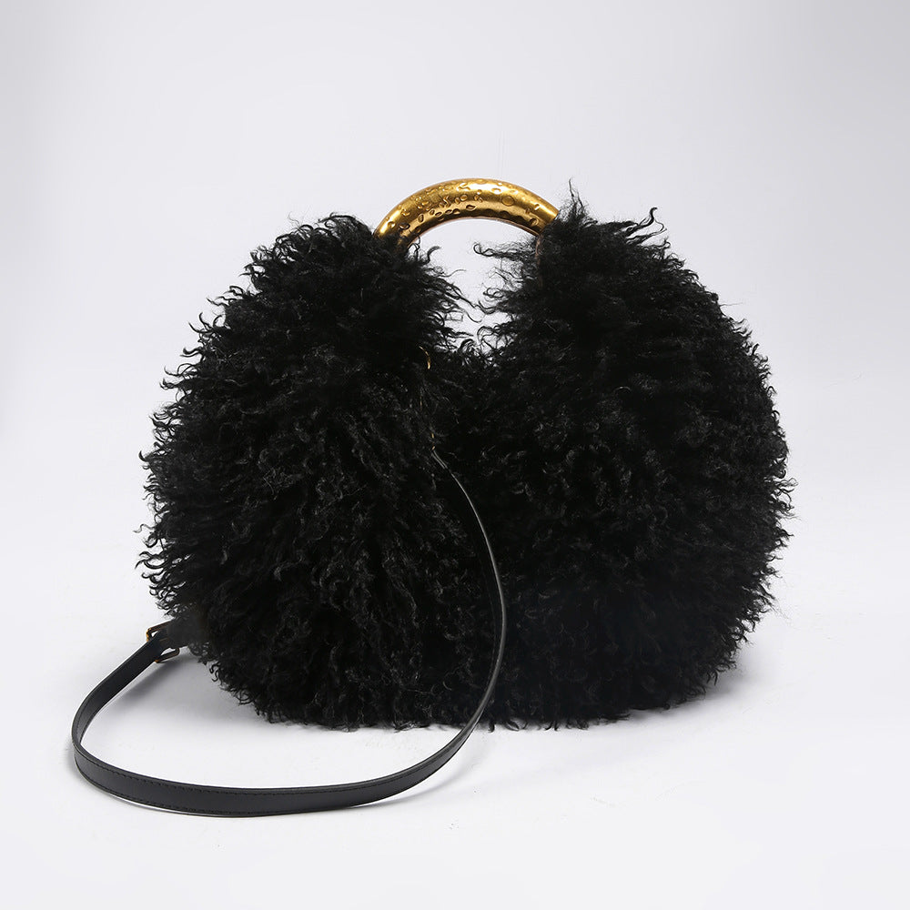 Trendy Fluffy Fur Solid Color Crossbody Bag 6W10BBG2401