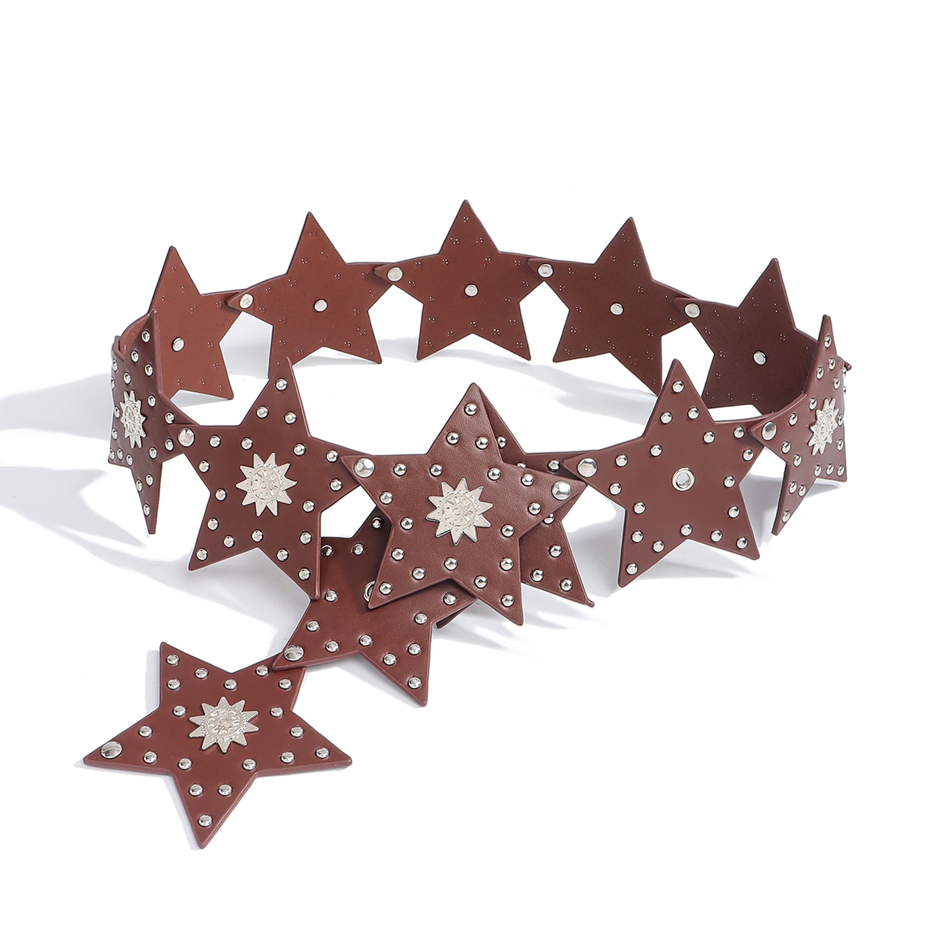 Vintage Studded Rivet Star Wide Leather Belt 6W6JBT133