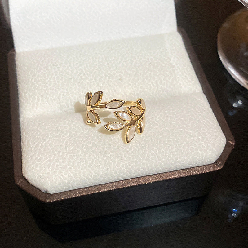 Vintage Enamel Olive Leaf Wrap Open Finger Ring 6W6JRG364