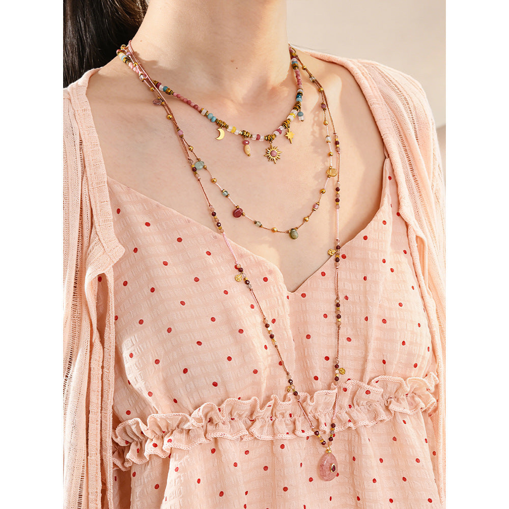 Natural Stone Pendant Beaded Rope Necklace 6W6JNC628