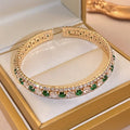 Elegant Emerald Rhinestones Hollow Open Bracelet 6W6JBR717