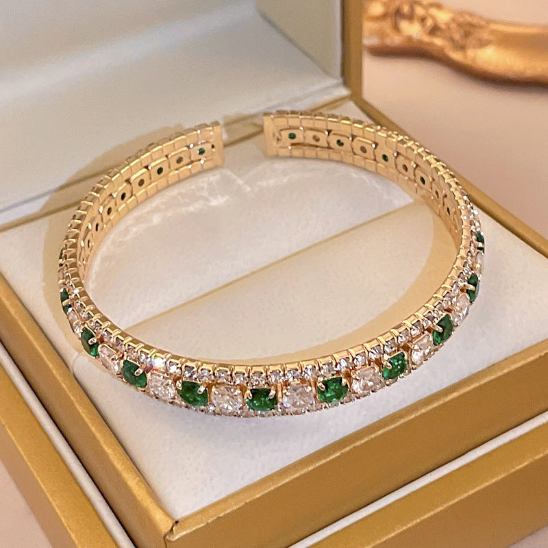 Elegant Emerald Rhinestones Hollow Open Bracelet 6W6JBR717
