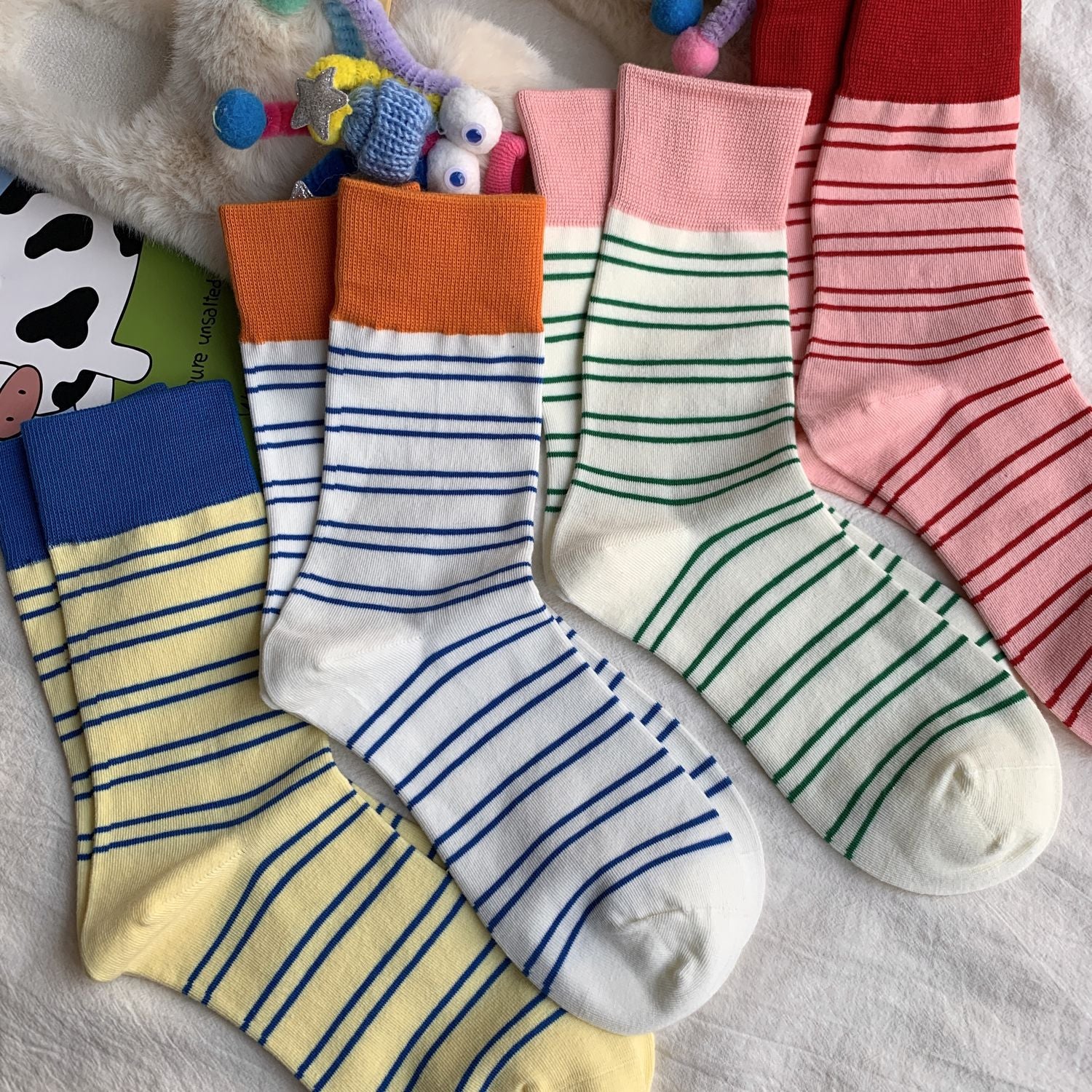 Stripe Color Block Simple Cotton Socks 6W8FSO654