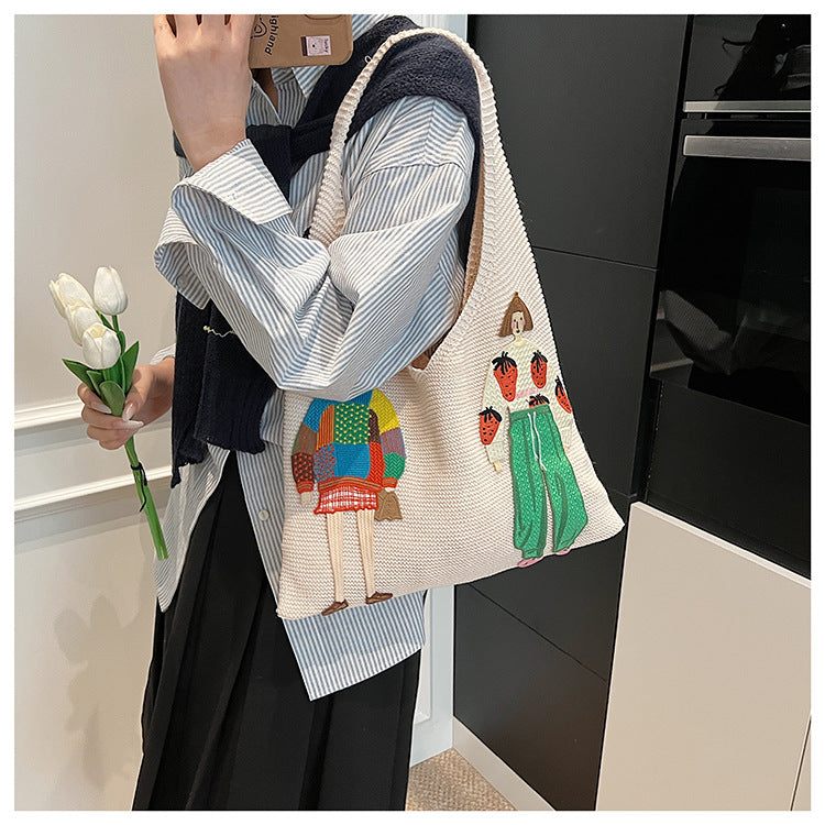 Cartoon Color Block Knit Bag - DippedShop Wholesale - #2435