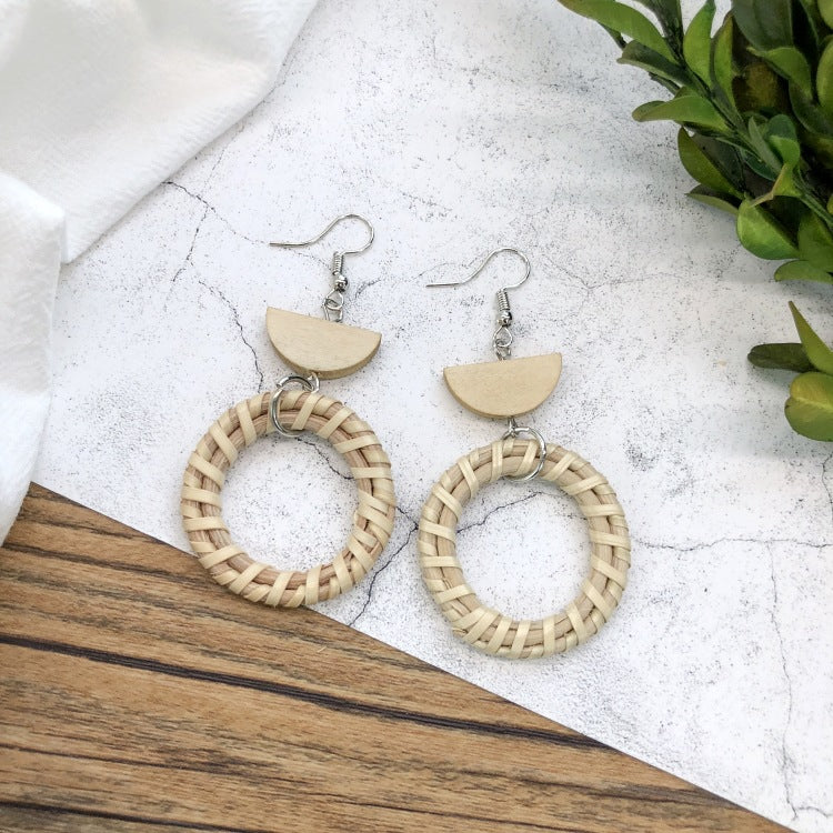 Rattan Dangle Earrings Beach - DippedShop Wholesale - #8179