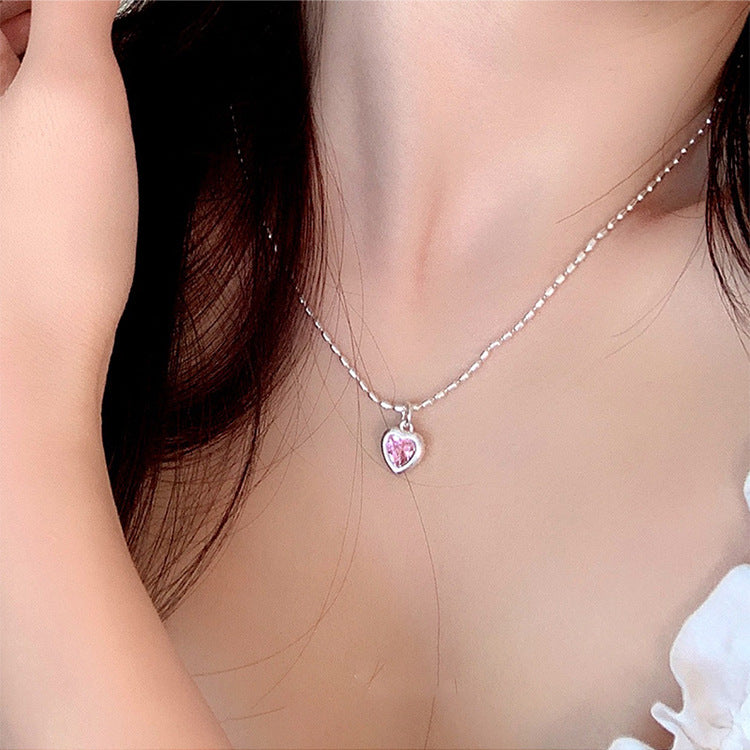 Simple Cubic Zirconia Heart Pendant Choker Necklace 6W6JNC387L