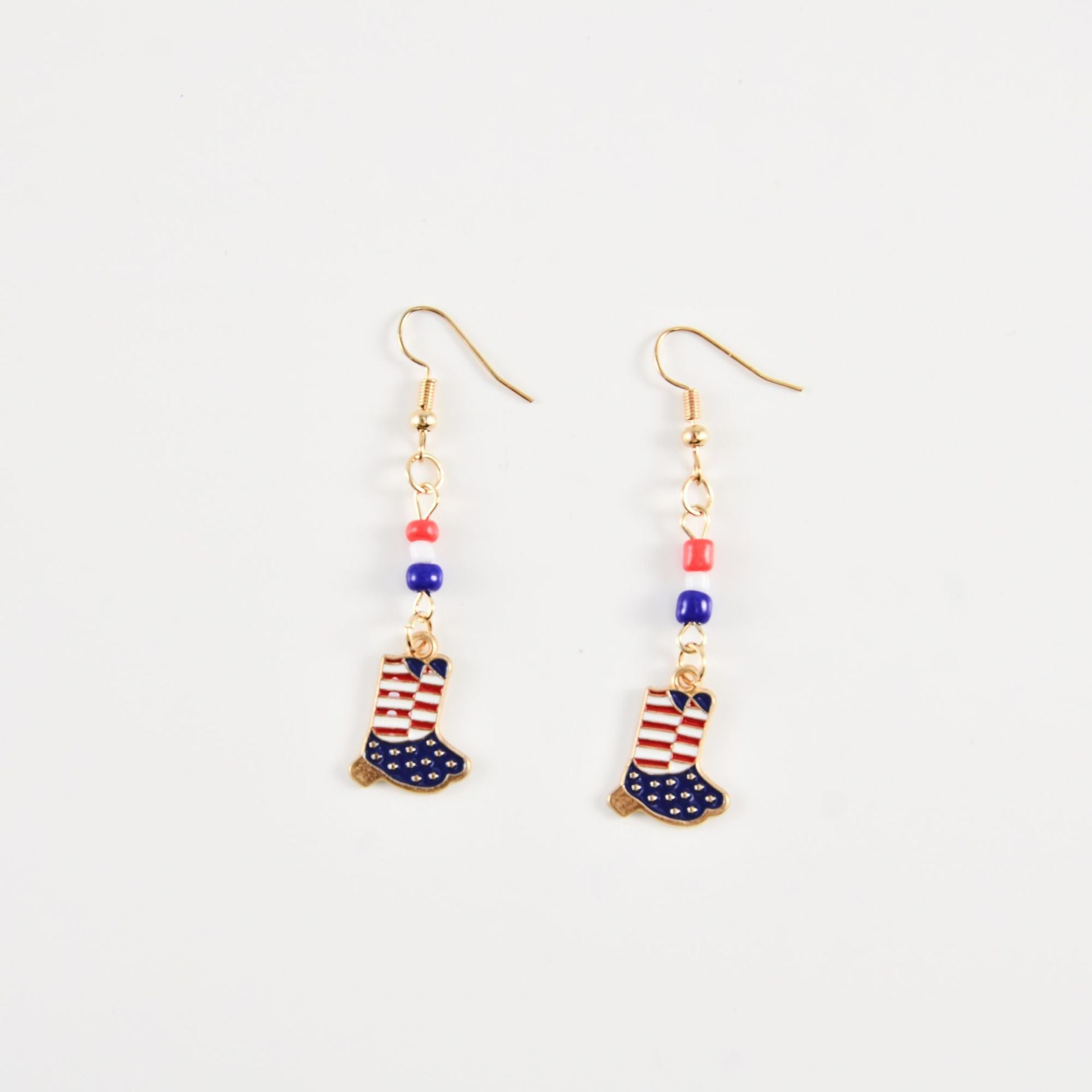 Vintage USA Flag Boot Pendant Beaded Dangle Earring 8ZA6JER190L