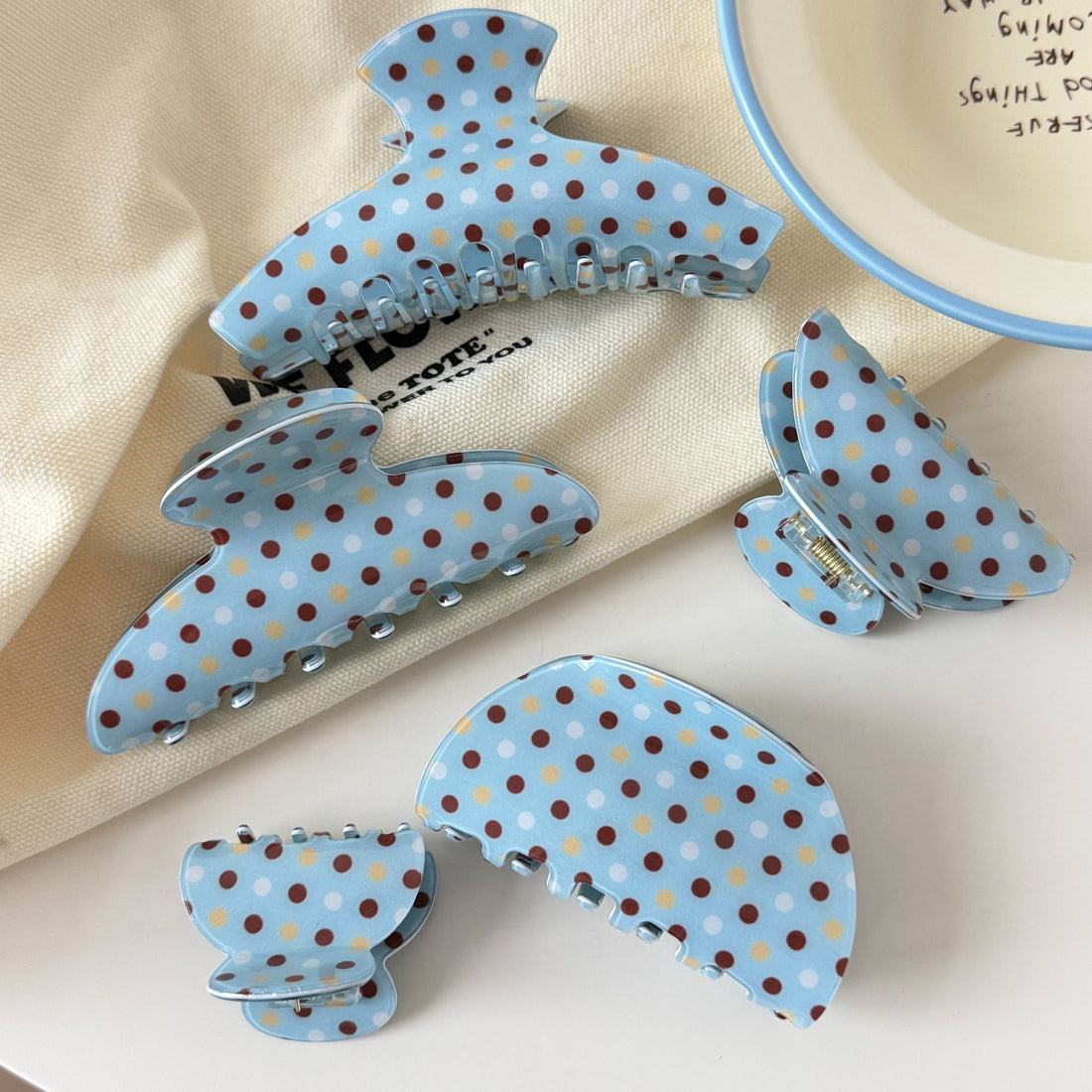 Vinyl Blue Polka Dot Hair Claw - DippedShop Wholesale - #5523
