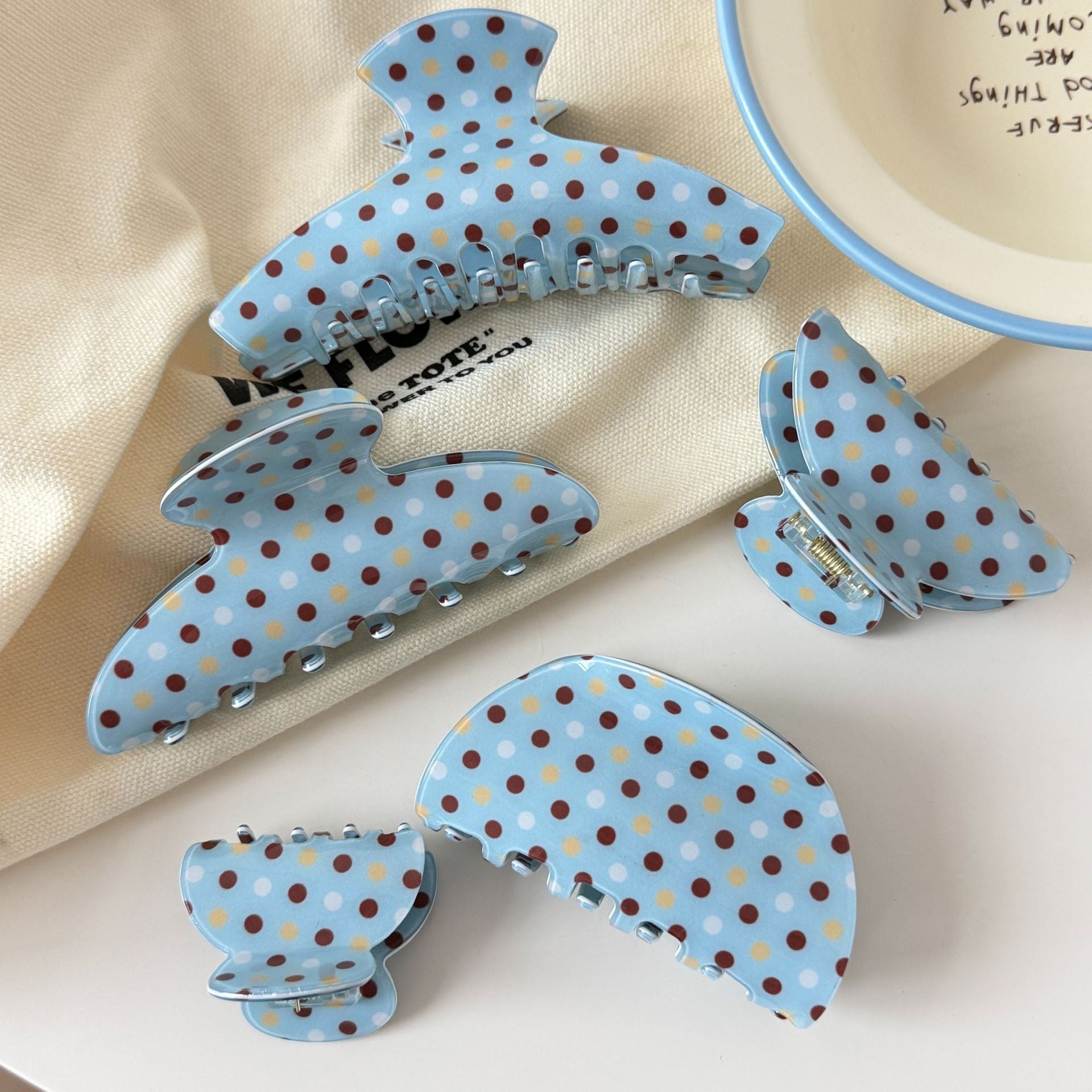 Vinyl Blue Polka Dot Hair Claw - DippedShop Wholesale - #8291