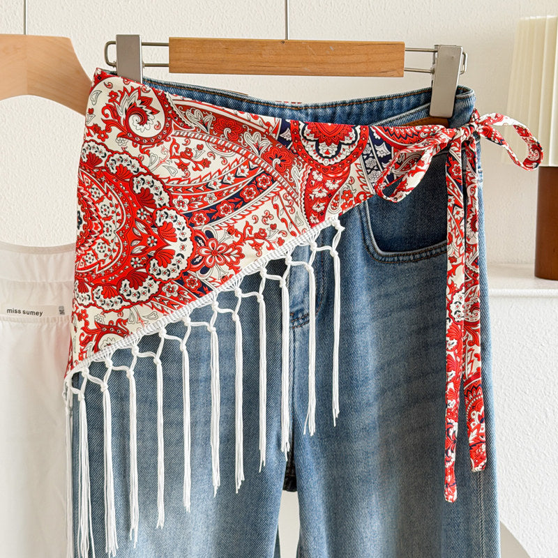 Color Block Cashew Print Tassel Hip Cover 6W6NSI201