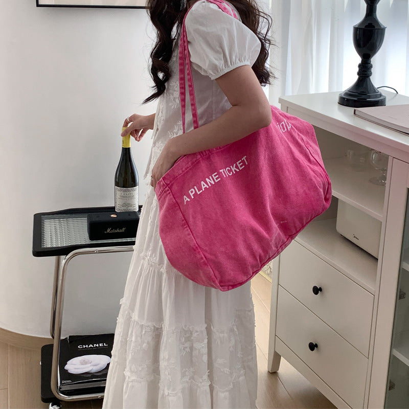 Simple Large Capacity Letter Print Canvas Tote Bag 6W10BBG2496