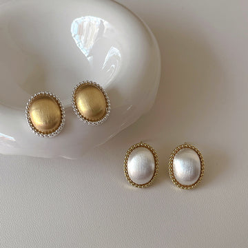 Oval Vintage Matta Simple Stud Earrings DPJE1831