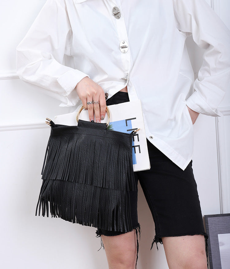 Casual Solid Color Tassel Shoulder Bag DP25E451
