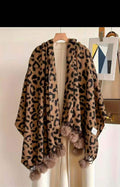 Leopard Print Pompom Scarf - DippedShop Wholesale - #1651