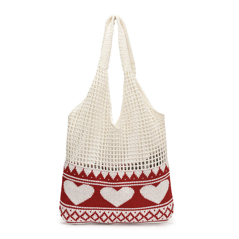 Casual Heart Knitted Hollow Out Shoulder Bag 6W10BBG1794