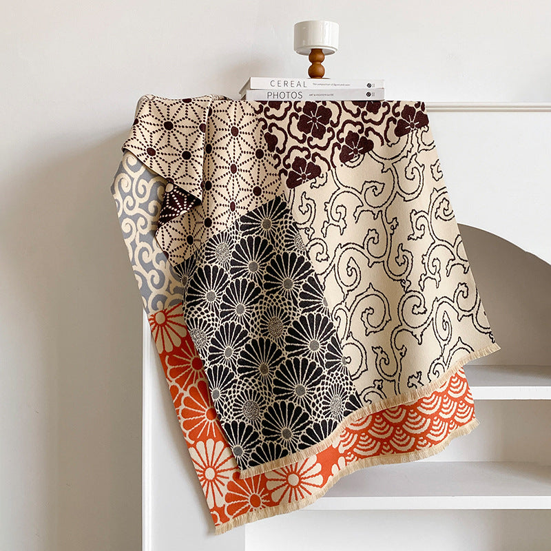 Reversible Floral Jacquard Shawl - DippedShop Wholesale - #2659