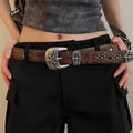 Retro Western Studded Wide Leather Belt 6W6JBT142