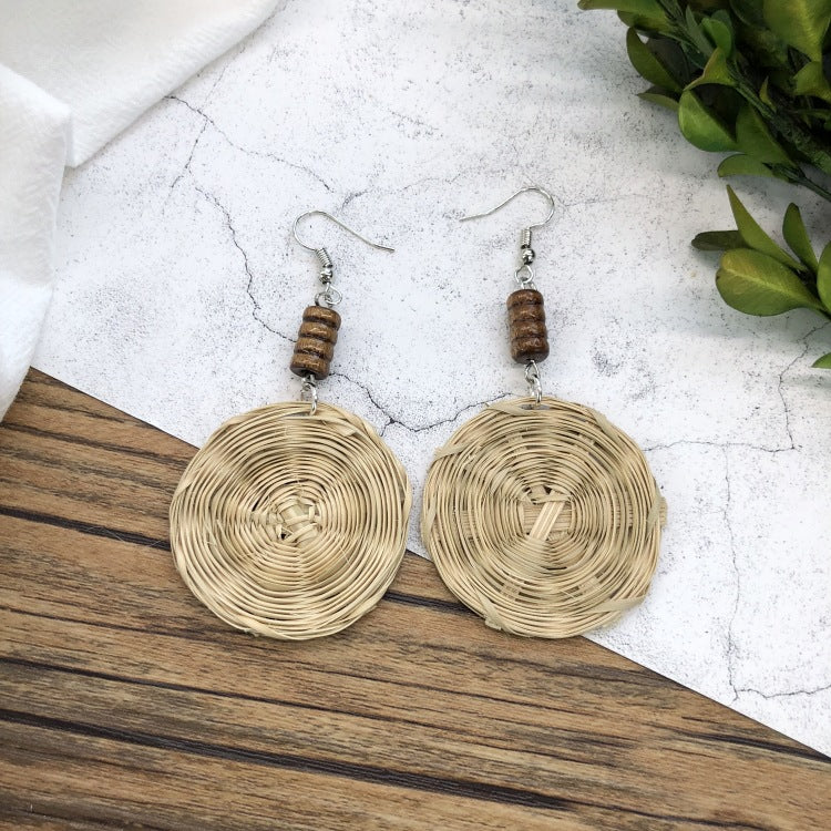 Rattan Dangle Earrings Beach - DippedShop Wholesale - #6483