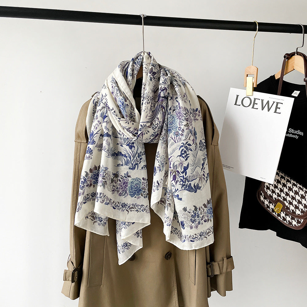 Floral Cotton Linen Scarf - DippedShop Wholesale - #5955