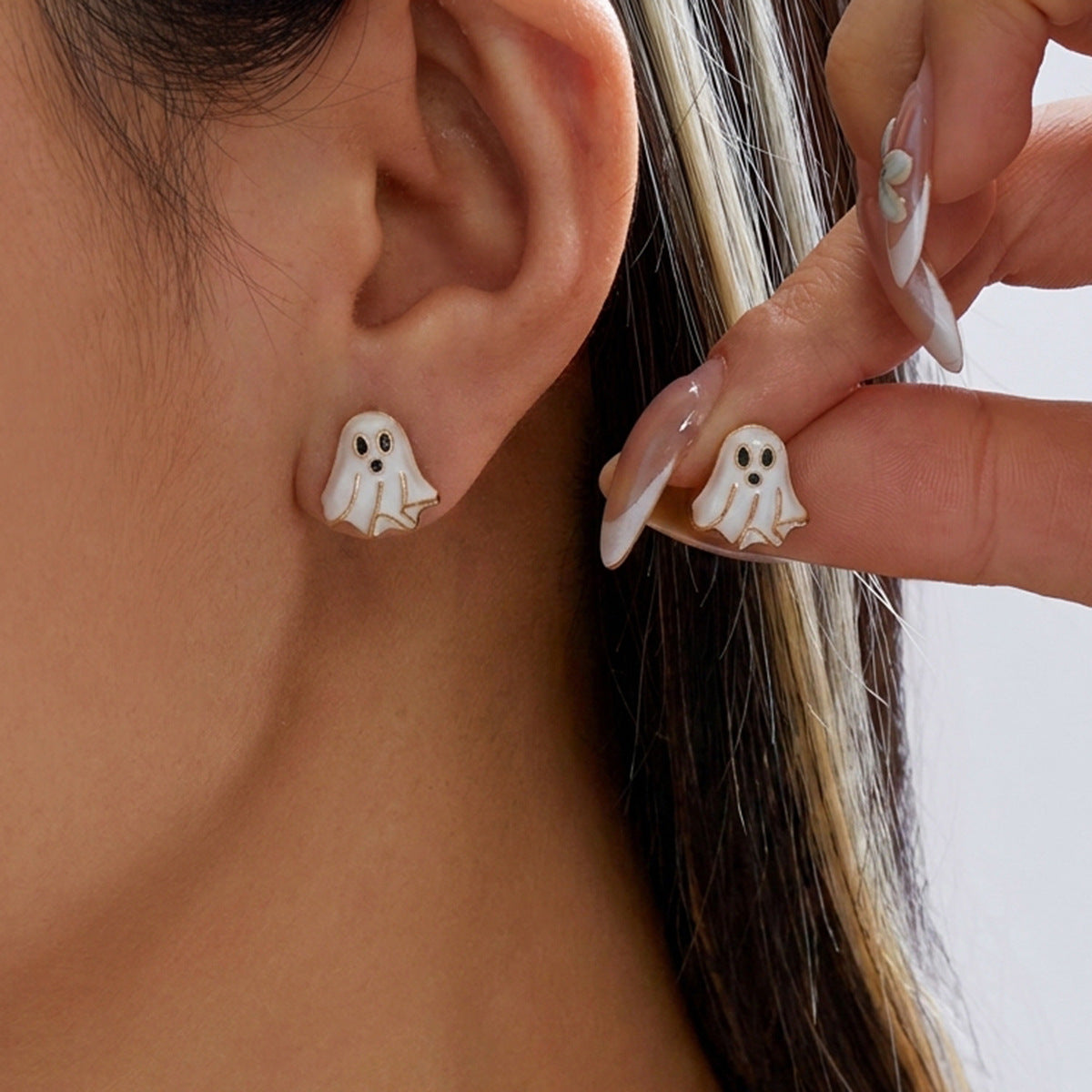 Cute Ghost Gold Plated Halloween Stud Earrings 6W6JER545