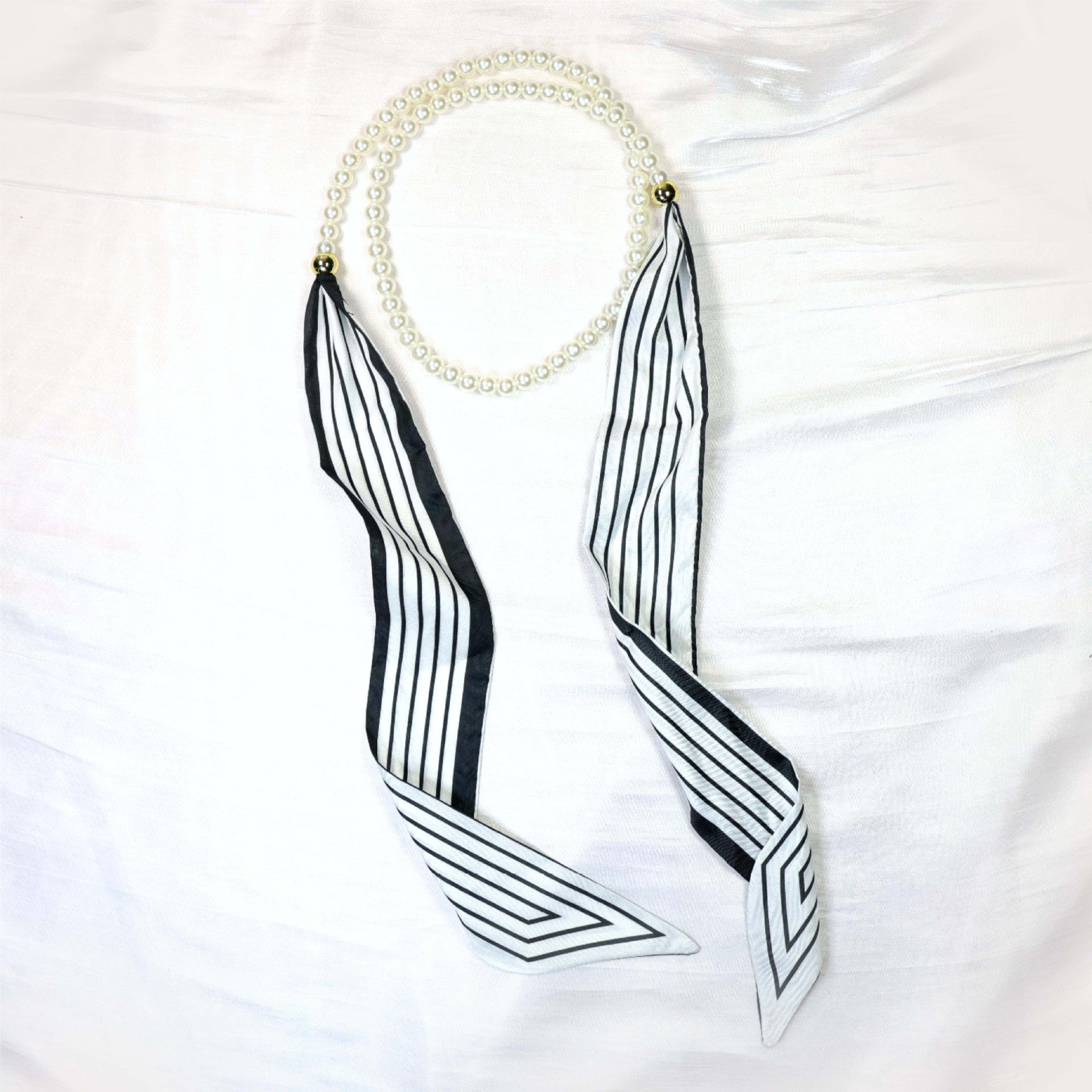 Elegant Floral Print Pearl Scarf Skinny Heanband MK2BW6W6HBD121