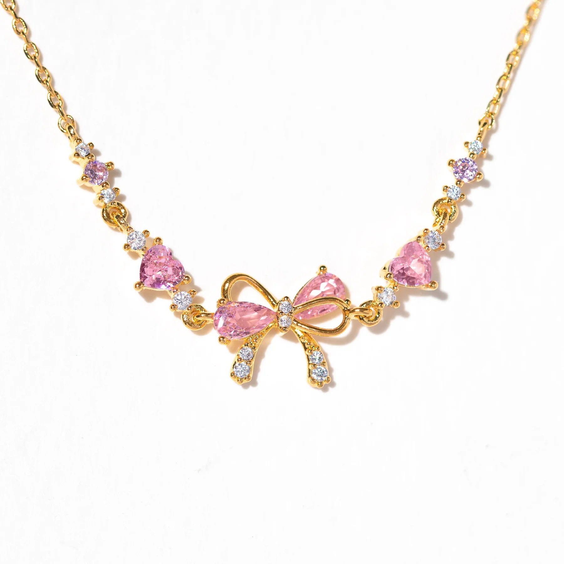 Trendy Bowknot Heart Cubic Zirconia Chain Bracelet 6W6JBR534