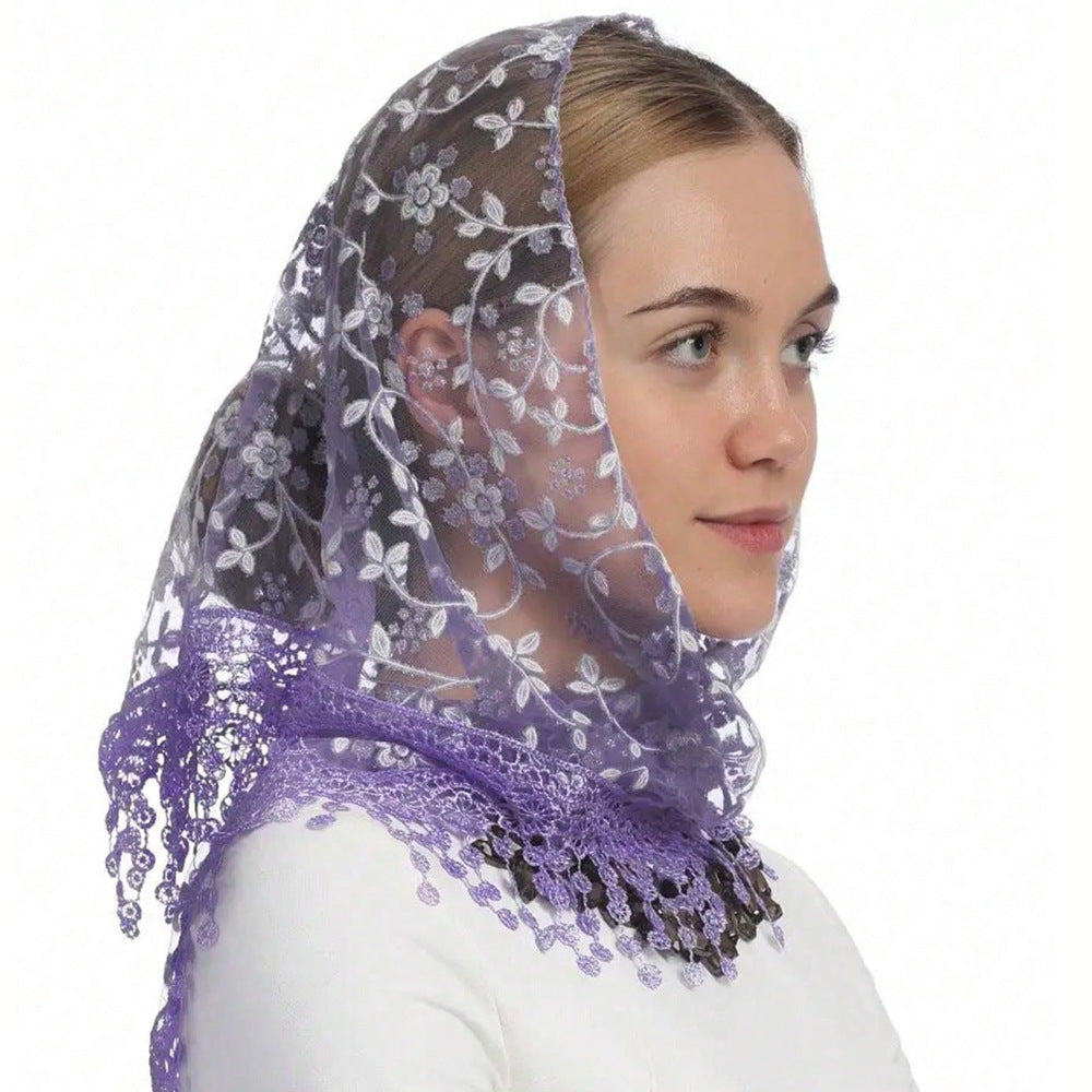 Solid Color Floral Lace Triangle Veil Head Scarf MK2BK6W6HHS23