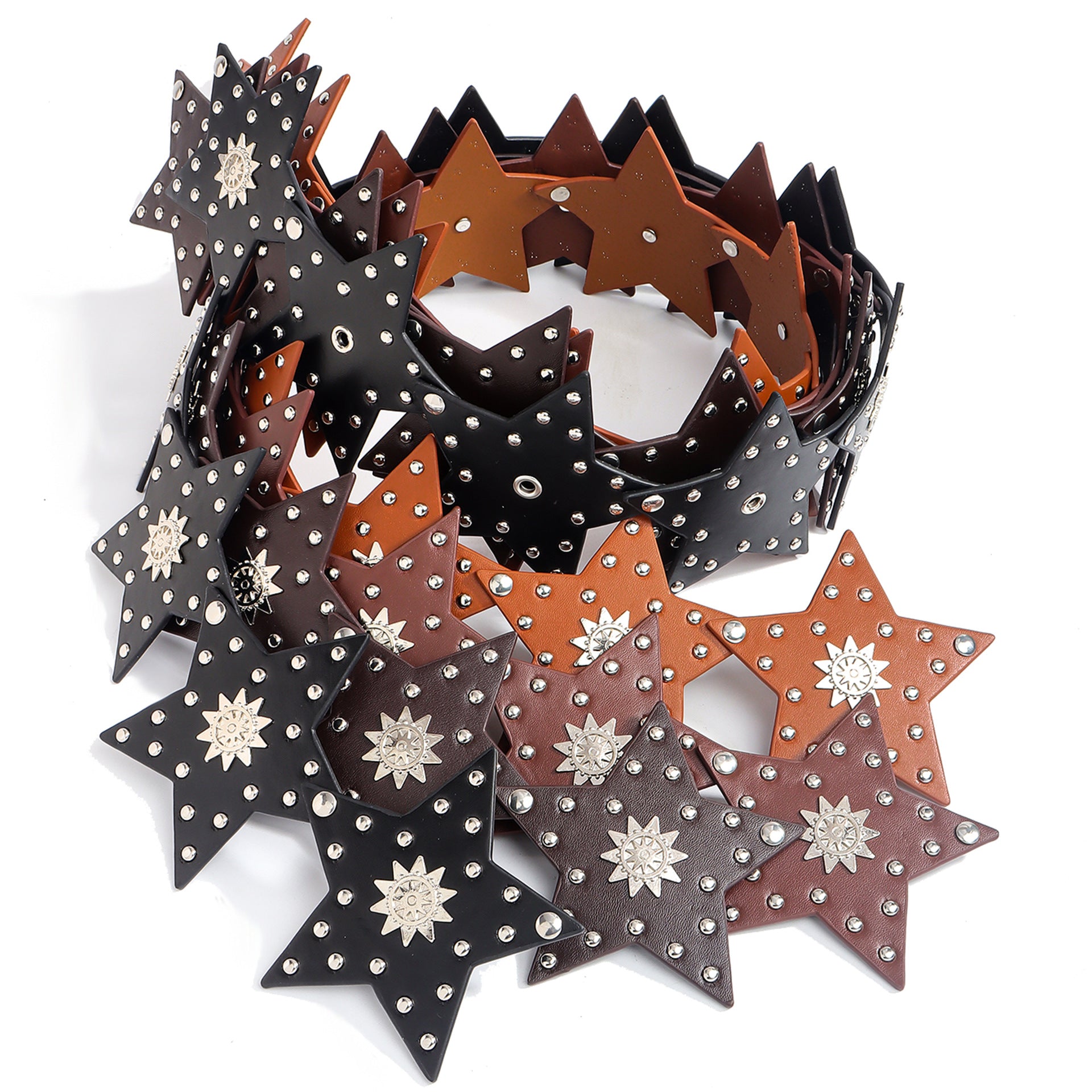 Vintage Studded Rivet Star Wide Leather Belt 6W6JBT133