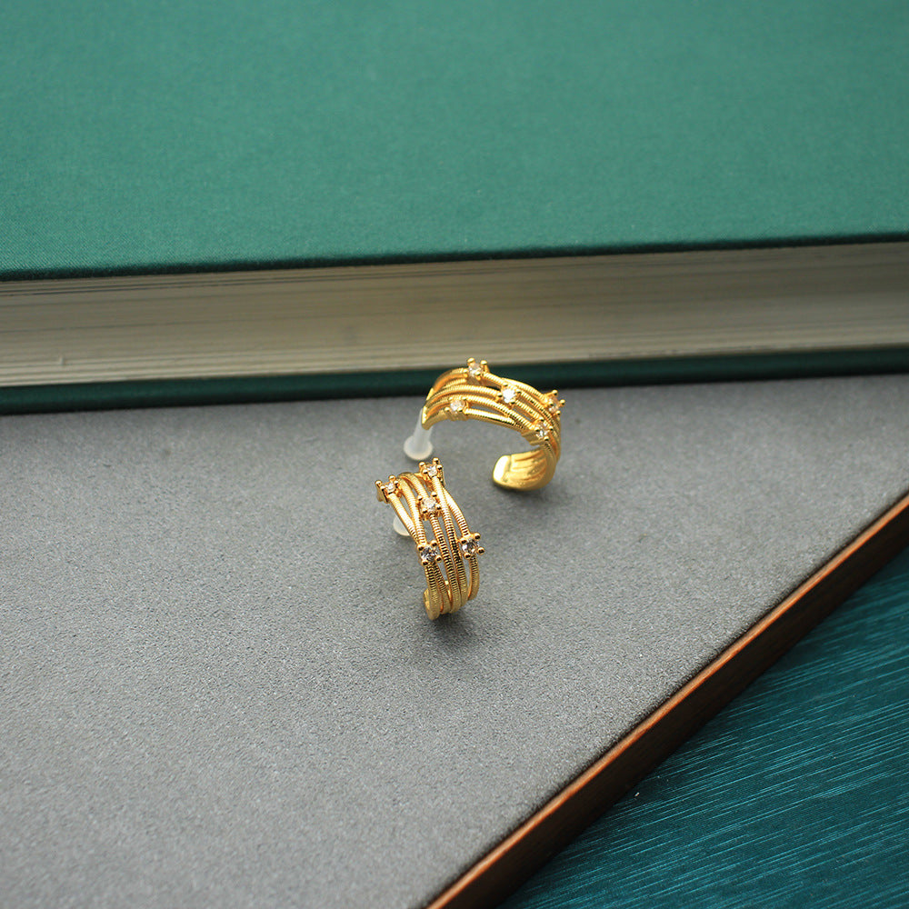Stylish Gold Plated Multi-Layer Zircon Open Ring 8ZA6JRG136L