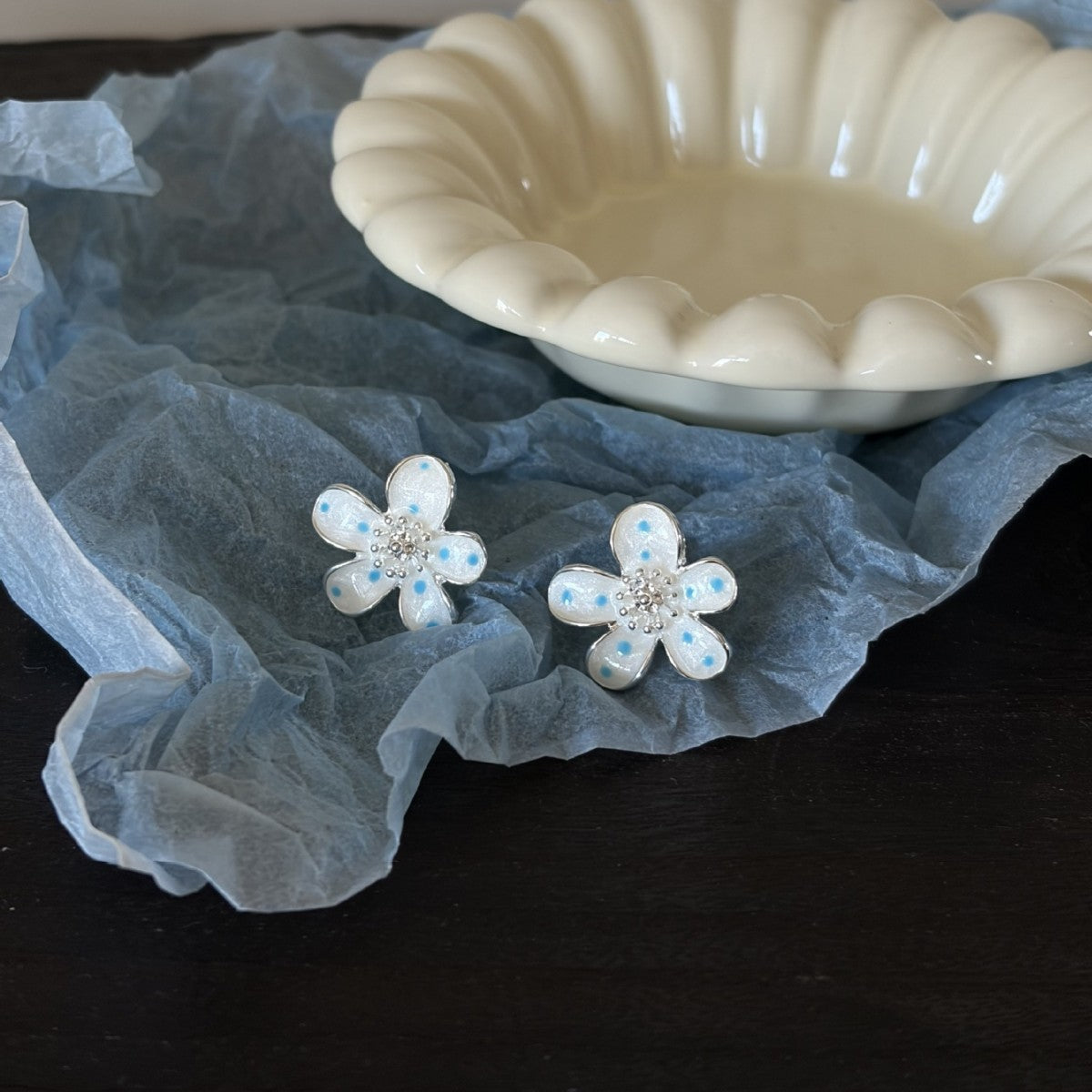Polka Dot Floral Stud Earrings - DippedShop Wholesale - #8291