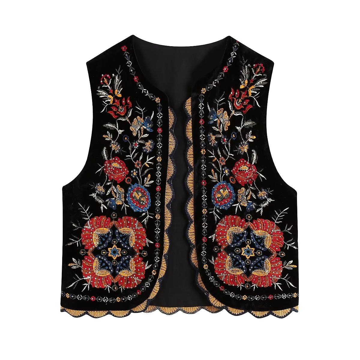 Vintage Flower Embroideries Open Front Vest DPT251514