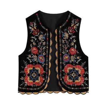 Vintage Flower Embroideries Open Front Vest DPT251514