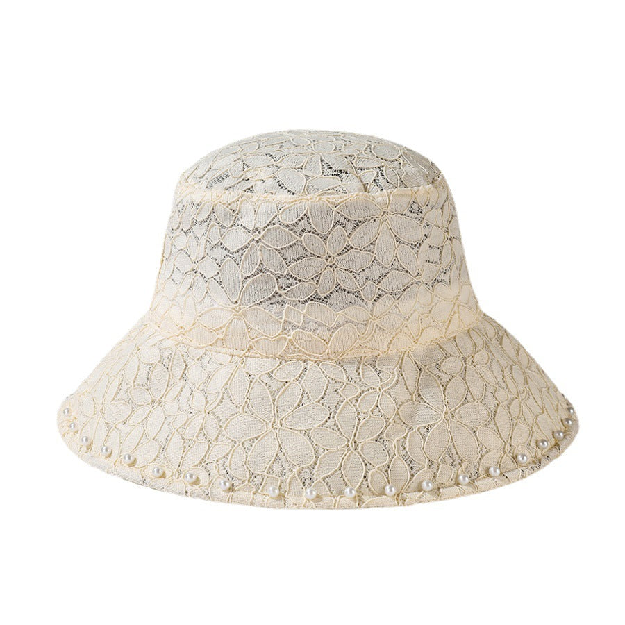 Elegant Pearl Lace Wide Brim Bucket Hat 8BK6HAT167T