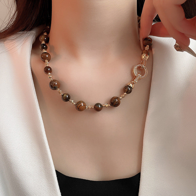 Vintage Irregular Tiger Eyes Stones Necklace 6W6JNC909