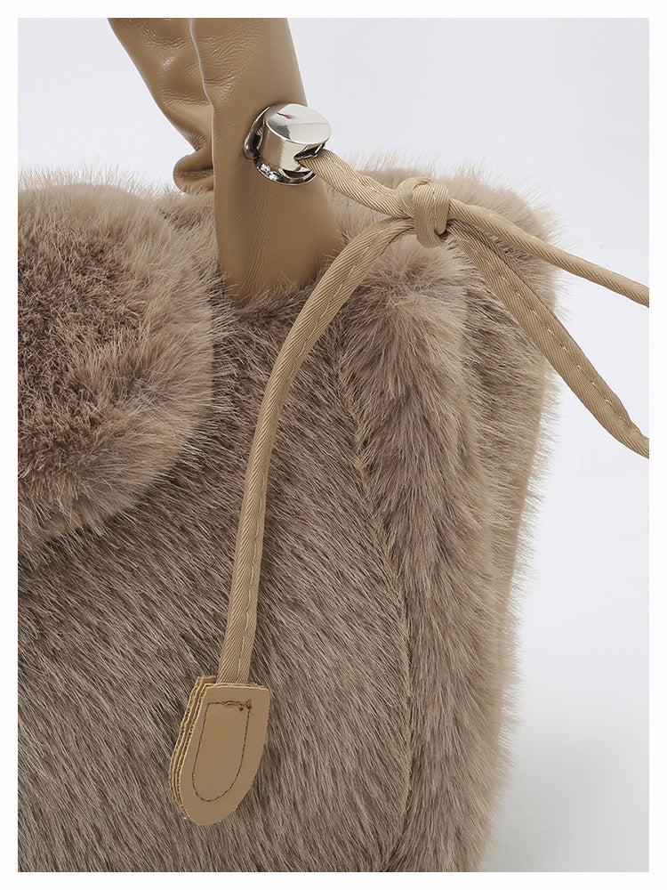 Simple Solid Color Imitation Rabbit Fur Shoulder Bag 6W10BBG1928