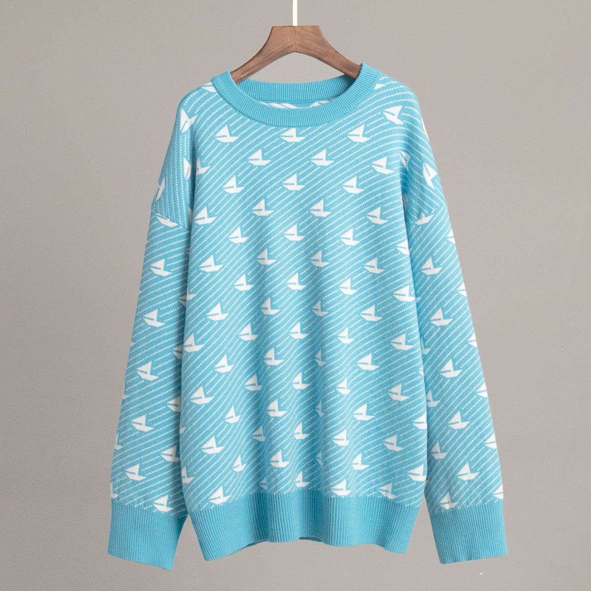 Print Contrast Loose Sweater - DippedShop Wholesale - #7523