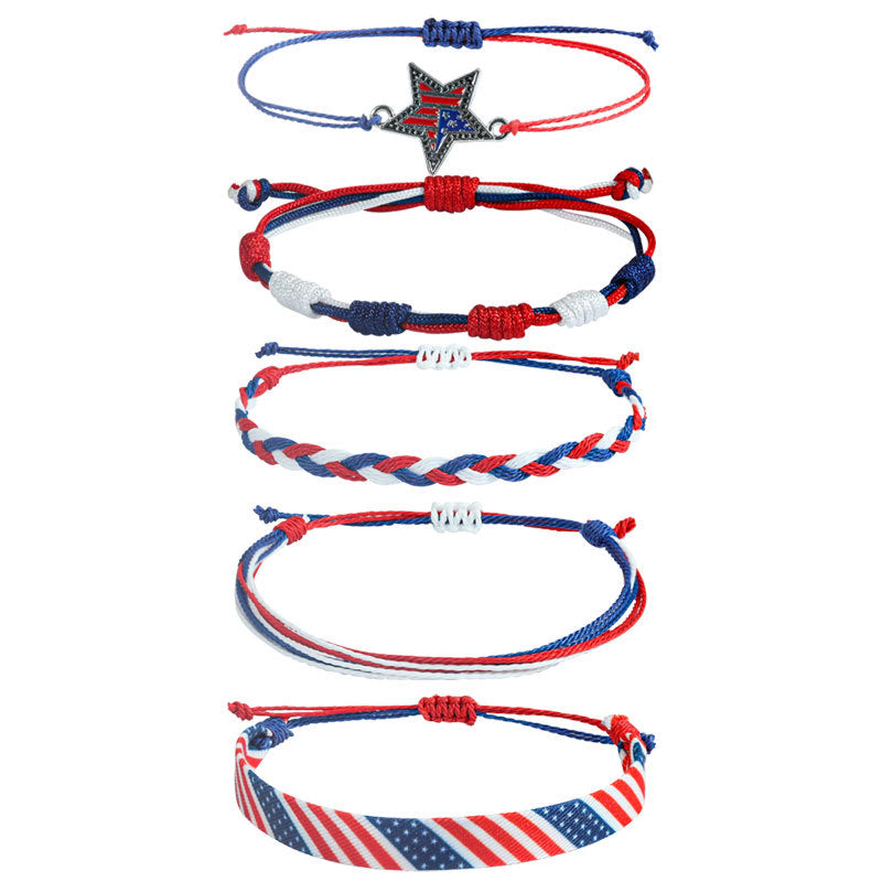 Stylish Rope Braided USA Flag Bracelet Set 8ZA6JBR129T