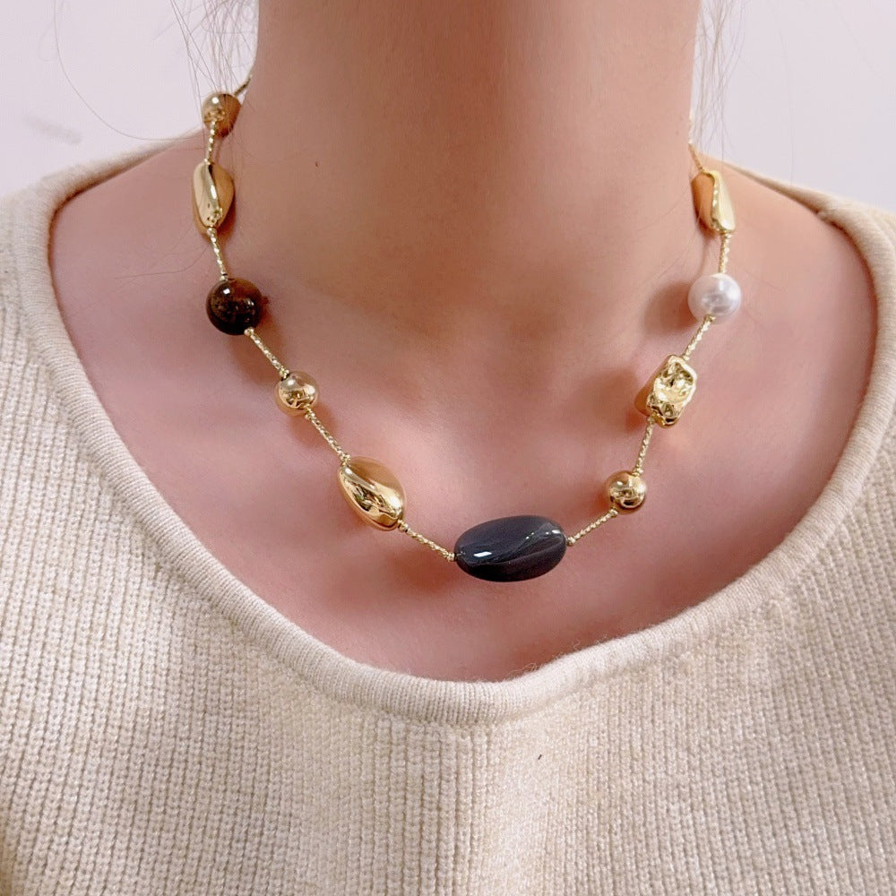 Stone Beaded Chain Necklace - DippedShop Wholesale - #8883