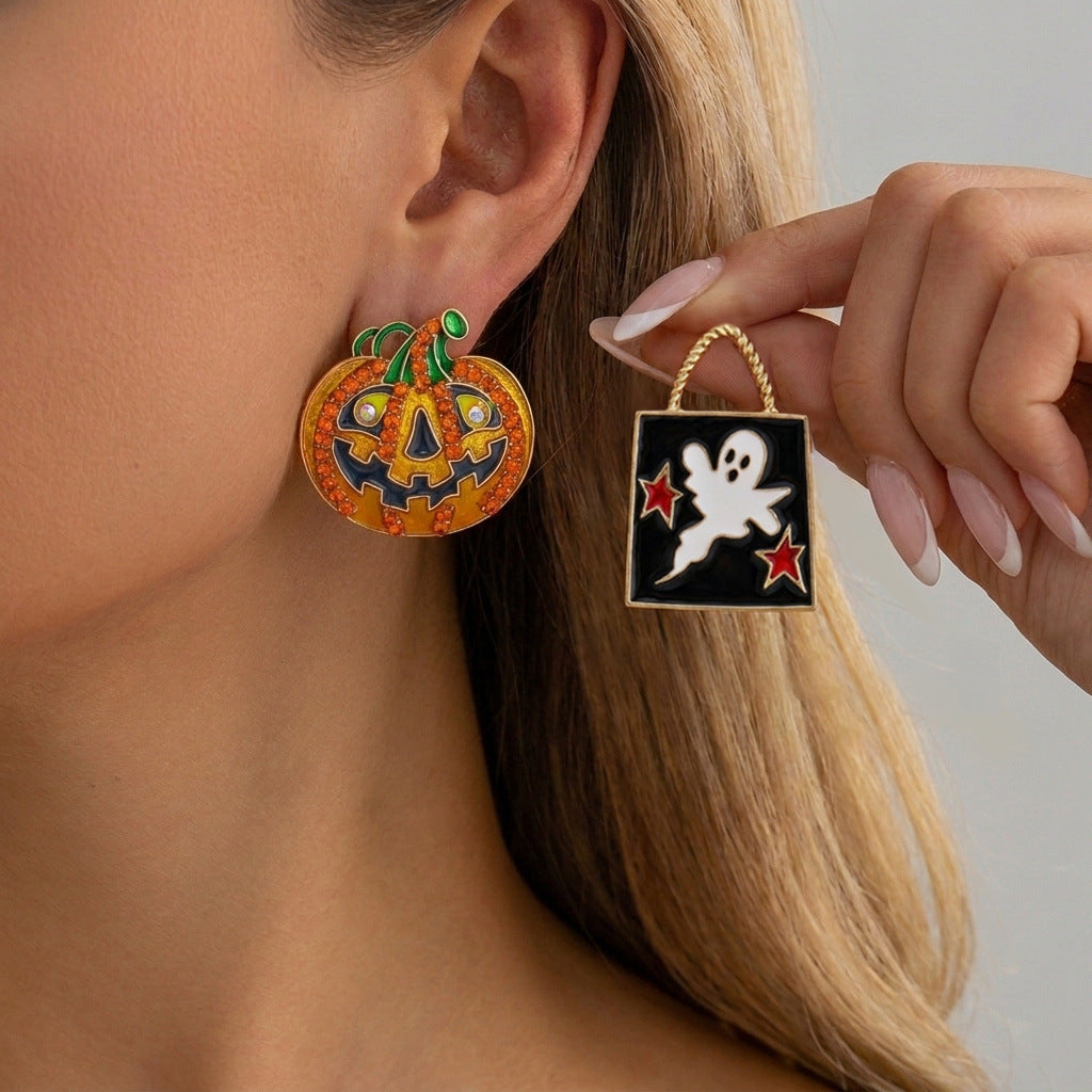 Halloween Rhinestone Skeleton Ghost Tassel Earrings 6W6JER550