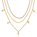 Gold Plated Rhinestone Layered Necklace - DippedShop Wholesale - #8099